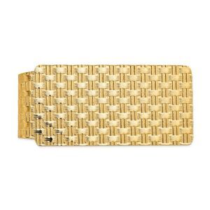 Men's 14k Yellow Gold Basket Weave Wide Fold-Over Money Clip